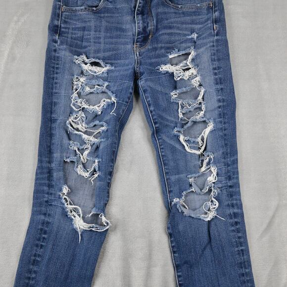 American Eagle Jeans Womens 6 Reg 27x27 Hi-Rise Jegging Distressed Blue Denim - Picture 5 of 12